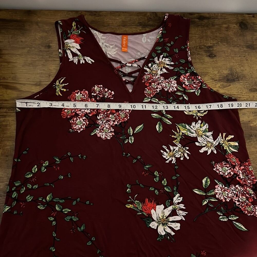 Feiersi Burgundy Soft Floral Lace Up V Neck Tank - Picture 7 of 11